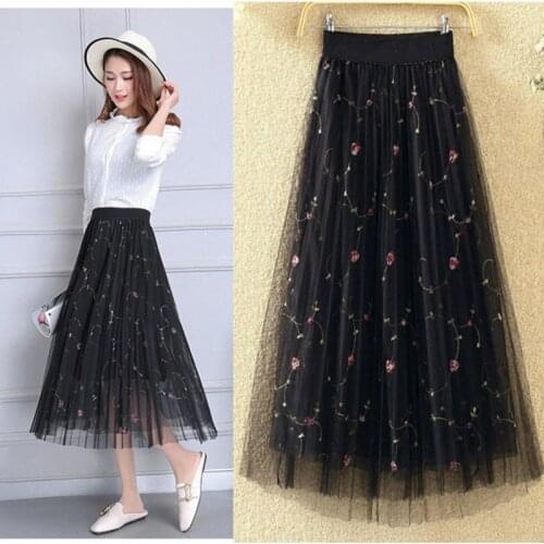2021 New Girls Clothes Summer Medium Length A-line Large Swing Mesh Y2k Long Skirt Fairy Lace Korean Fashion Small Floral Skirts