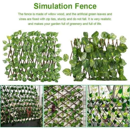 Plastic + Solid Wood Fence Sweet Potato Leaves Scalable Use Privacy Protection Wall Decoration Fence Screen Balconies Courtyards