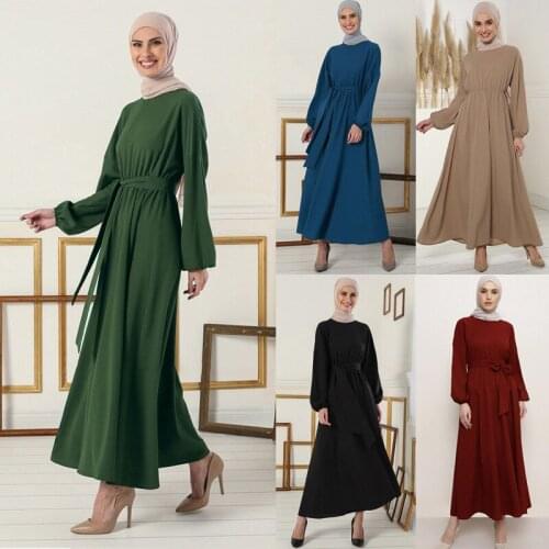 JTVOVO 2021New Solid Color Muslim Women Abaya Dubai Arab Turkey Islam Dress Robe Fashion Bat Sleeve Belted Dresses Kaftan Abayas