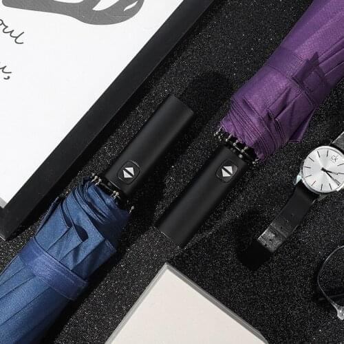 Fully Automatic Strong Windproof 12 Ribs Business Umbrella For Women Men’s Large Rain Three Folding Umbrella Gift Sun Parasol