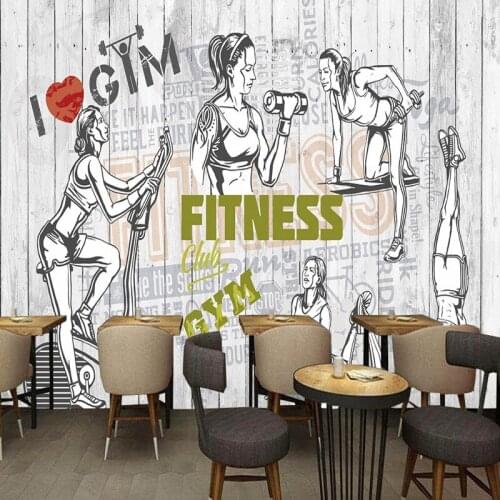 Drop Shipping Custom Photo Wallpaper Fashion Vintage Silhouette Fitness Place Background Wall Paintings Gym Wallpaper Mural