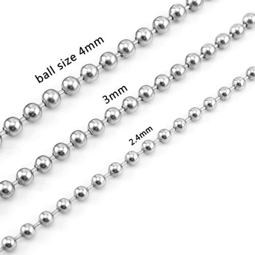 Risul 2.4/3/4mm bead ball chain Necklace silver color Stainless Steel diy fittings High Quality 10pcs bead chain