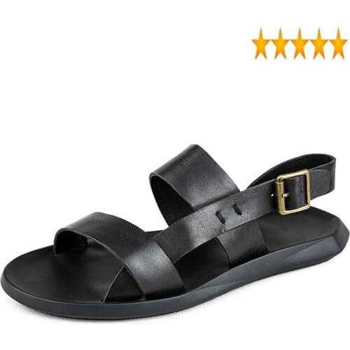 Fashion Beach Sandals For British Men Buckle Straps High Quality Leather Flats Slippers Schuhe Herren Roma Peep Toe Sandal Shoes