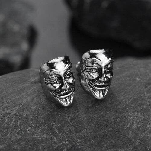 1Pair Screw Ear Stud Earrings for Men Women Trend Vintage Earrings Antique Boho Ethnic Retro Metal Frame Portrait Head Jewelry