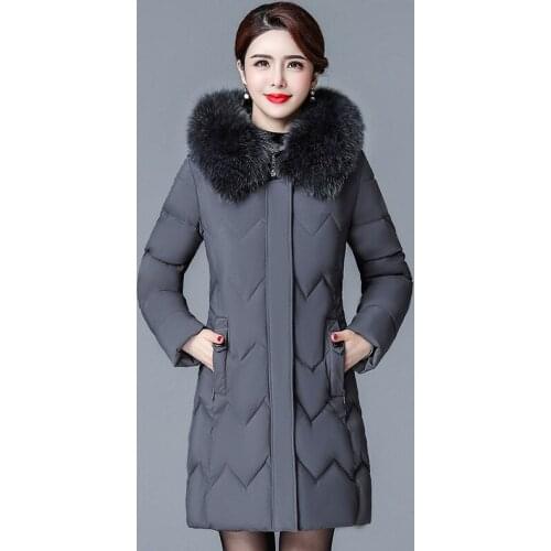 Ladies Winter Jacket New High-end Mid-length Mommy Winter Wear Thicken Fur Collar Warm Slim Cotton Clothing Temperament Women