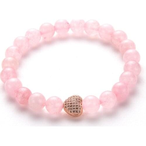 Cubic Zirconia Crystal Heart Bracelets for Women 8mm Natural Pink Stone Bracelets & Bangles Pulseira MBR180119
