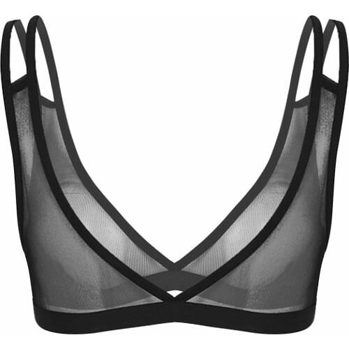 Women Transparent Erotic Sexy Lingerie Bras Backless See-through Mesh Wire-free No Pad Bra Tops Breathable Seamless Bralette Top