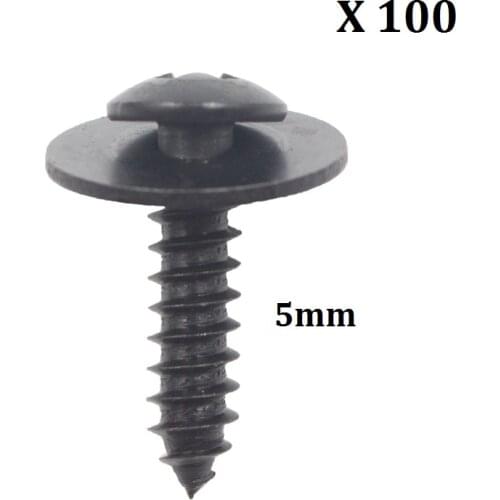 100Pcs M5 Cross Screw Head Round Washer Fits Car Fender Bumper Rivet Metal Self-tapping Screws