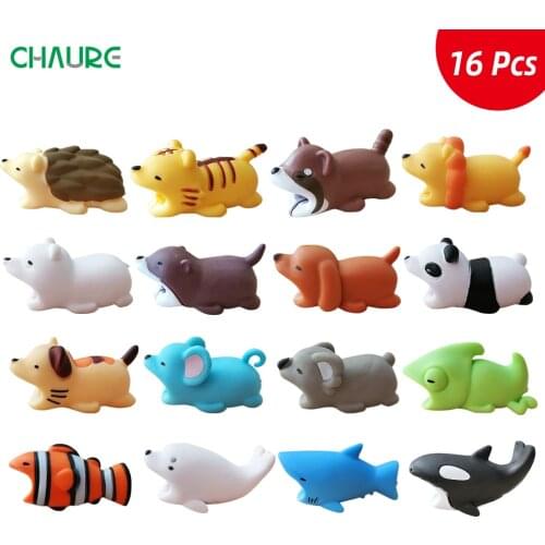 16 Pcs Cable Protector Cute Animal bites winder organizer Cartoon Cover Protect Case Cable buddies for phone Decor Accessory