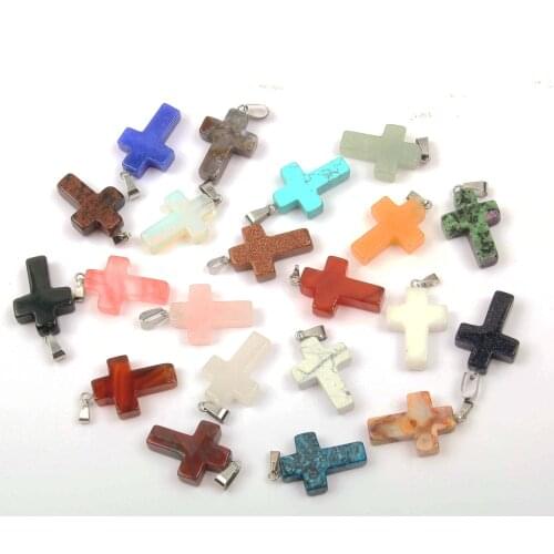 2 Pcs Natural Stone Pendants Cross Crystal Agates Amethysts Malachite Stone Charms for Jewelry Making Necklace Bracelet Gift