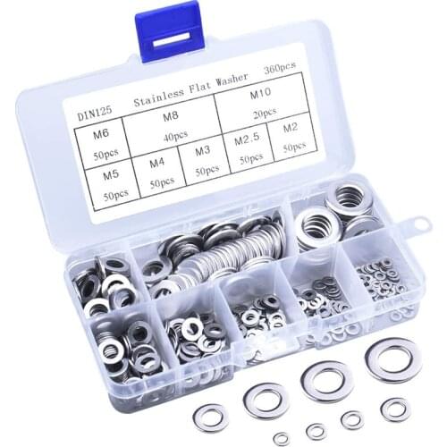 360pcs Stainless Steel Sealing Solid Gasket Washer M2 M2.5 M3 M4 M5 M6 M8 M10 Sump Plug Oil For General Repair Seal Ring Set