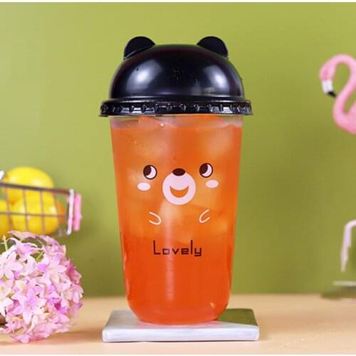 50pcs Net red creative cute plastic cups child birthday party favors juice milk tea drink cup ice cream cup pudding cup with lid