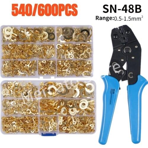 540/600pcst Ring Type Gold Terminals Golden Brass Non-insulated Crimp Terminals Connectors 3.2mm-10.2mm Cable Wire Connectors