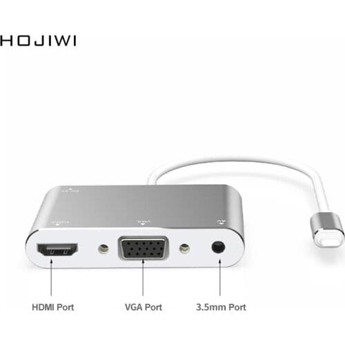 HOJIWI Lightning To HDMI-compatible VGA 3.5mm Adapter Audio Video Adapter Extends HUB OTG cable For iPhone/iPad Air/Mini AD26
