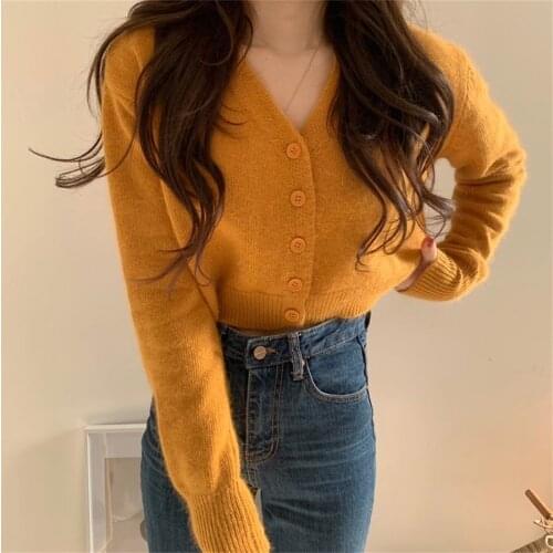 Alien Kitty Orange V-Neck Cardigans Coats Femme Outer Wear Autumn 2021 Gentle Lady Office Knitwear Vintage Elegant Sweater Tops