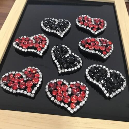 Bing heart rhinestones bead brooch patches applique vintage crystal fabric sew on patch fashion clothing bags decoration patch