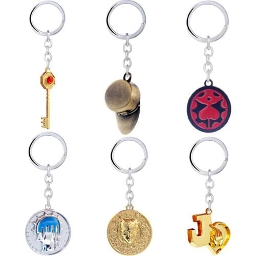 AnimeJojos Bizarre Adventure Keychain Round Hat Mask Oval Pendant Car Bag Key Ring Holder Chain Gift Fashion Trinket Accessories