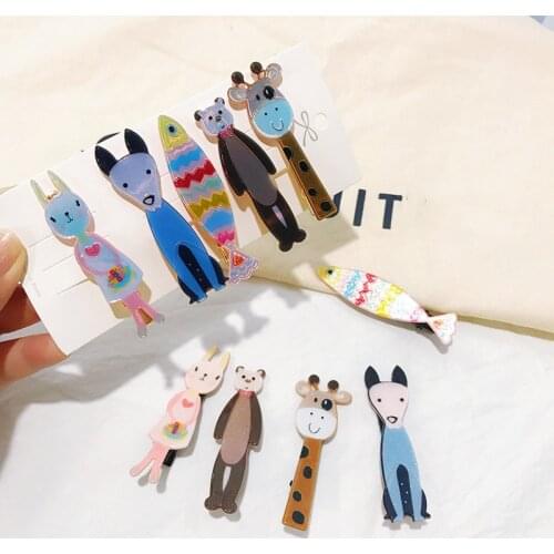 Boutique ins 5Sets Fashion Cute Glitter Animal Hairpins Bear Dog Rabbit Fish Giraffe Cartoon Hair Clips Princess Headwear