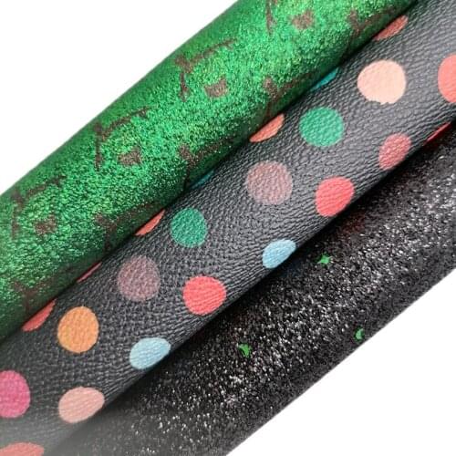 Black Glitter leather, Bats Printed Glitter leather, Polka Dots Faux Leather Sheets For Bow A4 21x29CM Twinkling Ming KM639