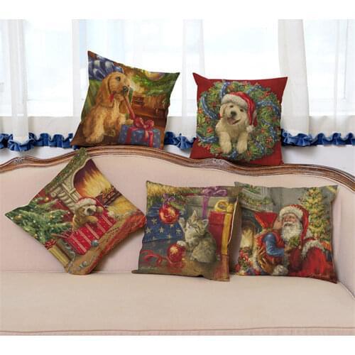 Santa pet dog Cushion Cover Christmas day gift Pillow Cases Chair Car Sofa Pillow Cover Home Decorative Pillow BZ-239