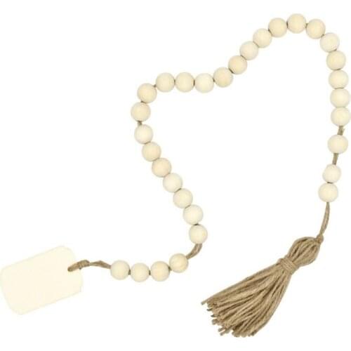 Wood Bead Garland With Tassels And DIY Tag Farmhouse Rustic Vase Country Decor H58C