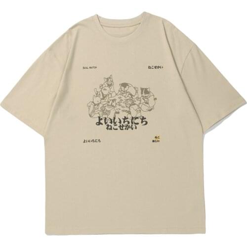 LACIBLE Hip Hop Men Streetwear T Shirt Japanese Kanji Animals Print T-Shirt 2021 Harajuku Cotton Casual Summer Short Sleeve Tops