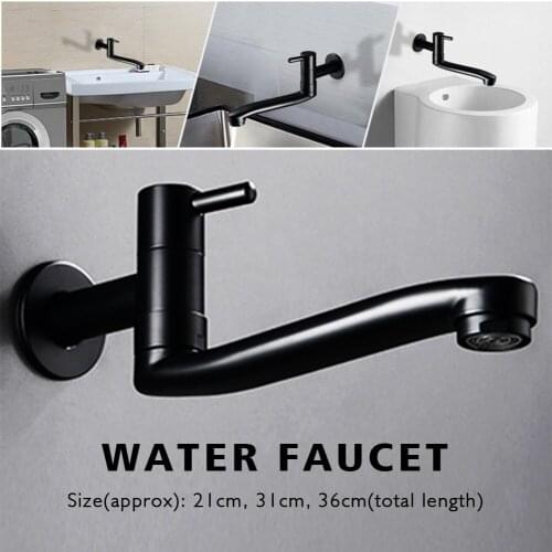 G1/2 Wall Mounted Balcony Kitchen Faucet Hotel Mop Pool Stainless Steel Single Cold Black Modern Leakproof Lengthen Rotatable