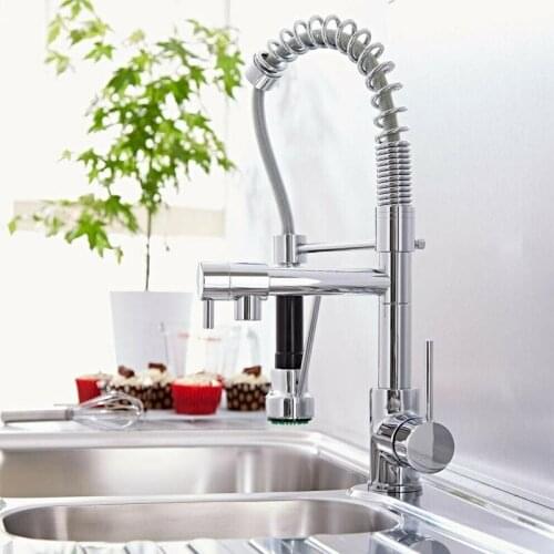 Chrome Spring Kitchen Faucet 360 Rotation Pull Down Hand Sprayer With Buckle Kitchen Taps Wall Mounted Cold Hot Water Mixer Taps
