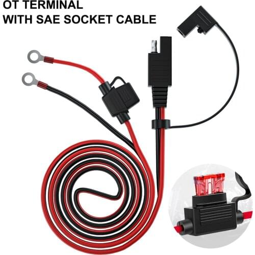 SAE to O Ring Terminal Connector with 10A Protection Fuse Extension Cord 140cm Cable Connector for Battery Charger/Maintainer