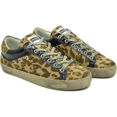 CANGMA Luxury Brand Designer Shoes Women Leopard Print Cow Suede Flat Shoes Patent Leather Sneakers Ladies Casual shoes