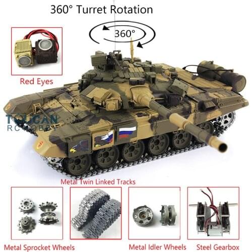 Heng Long 1/16 7.0 Upgraded Russia T90 RTR Remote Control Tank 3938 W/ 360° Turret Red Eyes TH17851-SMT4