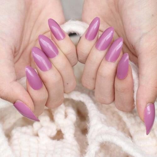 Trendy Womens Must-have Tip Candy-colored Fake Nails 24pcs light purple C35