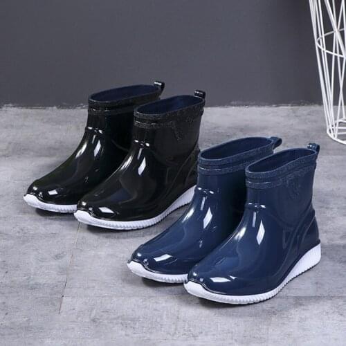 Ankle Rain Shoes Men Waterproof Water Shoes Ankle PVC Rainboots New Fashion Casual Solid Work Boots Slip On Non-slip Plus Size