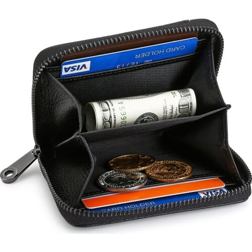 2021 High quality cow leather Men Coin purses Zipper Black Card Coin wallet RFID Man Small purse 6 color Cowhide monedero hombre