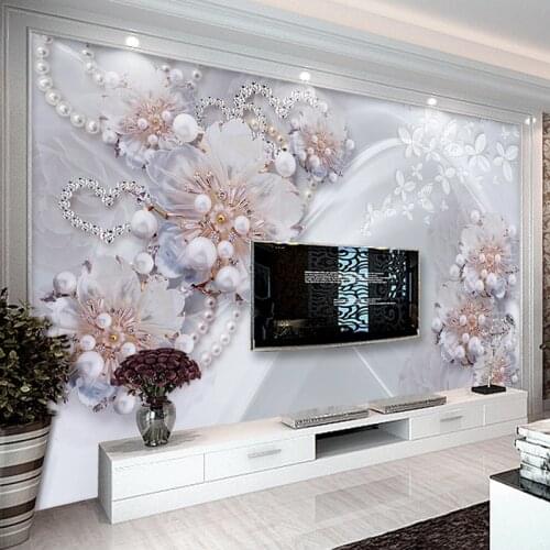 Custom Wall Mural Luxury 3D Jewelry Flowers Photo Wallpaper European Style Living Room Sofa TV Background Wall Papers Home Decor