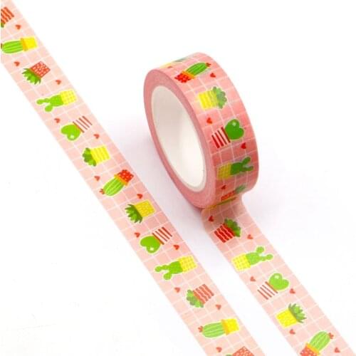 NEW 10pcs/lot Cute Cactus Hearts Grid Washi Tapes for DIY Scrapbooking Planner Adhesive Masking Tape Kawaii Stationery Wholesale