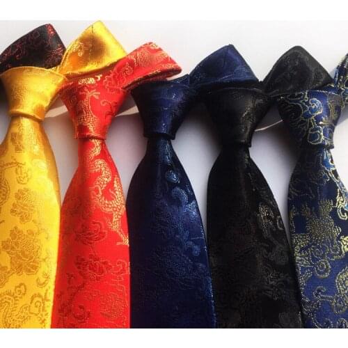 New Brocade Fabric Festive Chinese Dragon Pattern Tie Fashion Mens Jacquard Wedding Tie Groom Groomsmen Party Dress Tie
