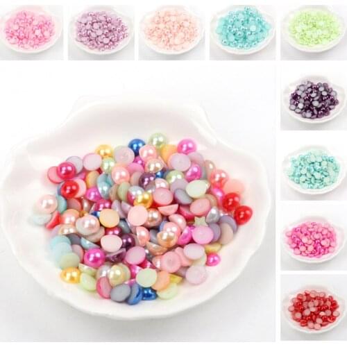 3-14mm) White Ivory Random Mixed Color Flatback Half Round Pearl Craft ABS Imitation Pearl Resin Scrapbook Beads DIY Decor