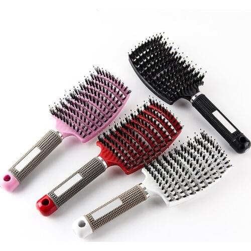 4 Color Hair Scalp Massage Comb Bristle Nylon Hairbrush Wet Curly Detangle Hair Brush for Salon Hairdressing Styling Tool