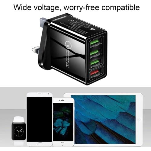 USB Wall Charger 4-Port QC3.0 USB Charger Adapter Power Base Block Fast Charging for Cell Phones Tablet Power Bank UK Plug