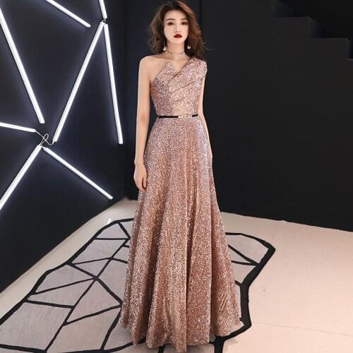 Bling Banquet Evening Party Dress Qipao Women Sexy One-shoulder Formal Party Dress Exquisite Elegant Robe De Soiree Maxi Dress