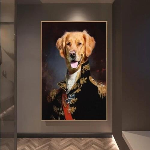 Military Uniform Dog Canvas Paintings on The Wall Art Posters and Prints Classical Animals Dog Art Cuadros Pictures Home Decor