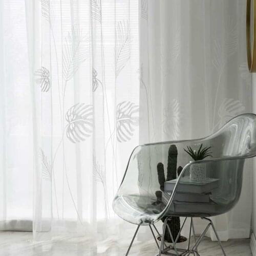 Modern Embroidered Tulle Window Curtains for Living Room Bedroom Leaf Sheer Voile Curtain for Kitchen Blind Drapes Door Custom