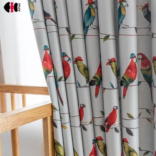 Cartoon Parrot Print Curtain for Kids Boy Girl Children Room Blackout Cute Bird Balcony Thickened Tende JS71C