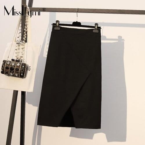 MissLymi L-4XL Plus Size Women Split fork Skirt Black Summer 2021 Casual Loose Elastic waist A-line Skirt