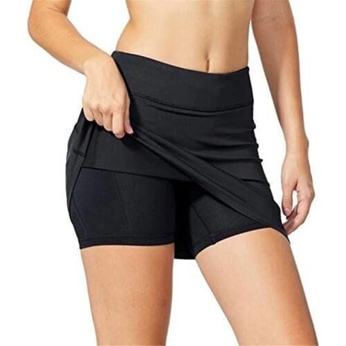 Womens Tennis Skirts Inner Shorts Elastic Sports Golves Skorts with Phone Pockets FK88