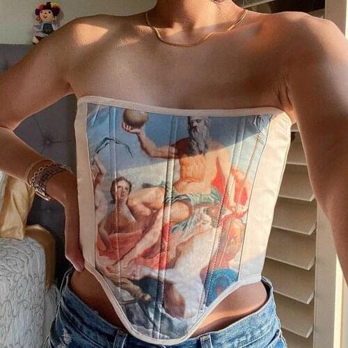 Vintage Y2K Style Women Oil Painting Printed Corsets Bustiers Fishbone Girdle Slim Waist Belt Underbust Corset Top Curve Shaper