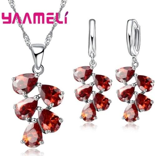 Anniversary Gift For Women Trendy 925 Sterling Silver Jewelry Sets Cubic Zirconia Pendants Necklaces Charm Hoop Earrings