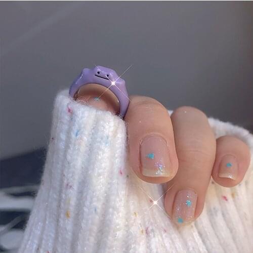 Dreamy Ins Girl Opening Ring Cute Purple Smiley Monster Thin Ring For Women Alloy Fashion Finger Jewelry Gifts