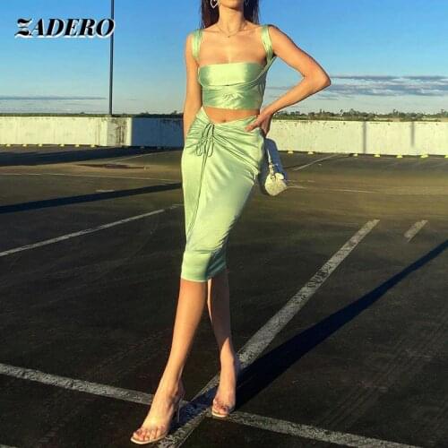 Green Dress for Women Y2k Sexy Halter Lace-up Sleeveless Top Smocked Skirt Suit Elegant 2021 Camisole Cropped Bustier Party Club